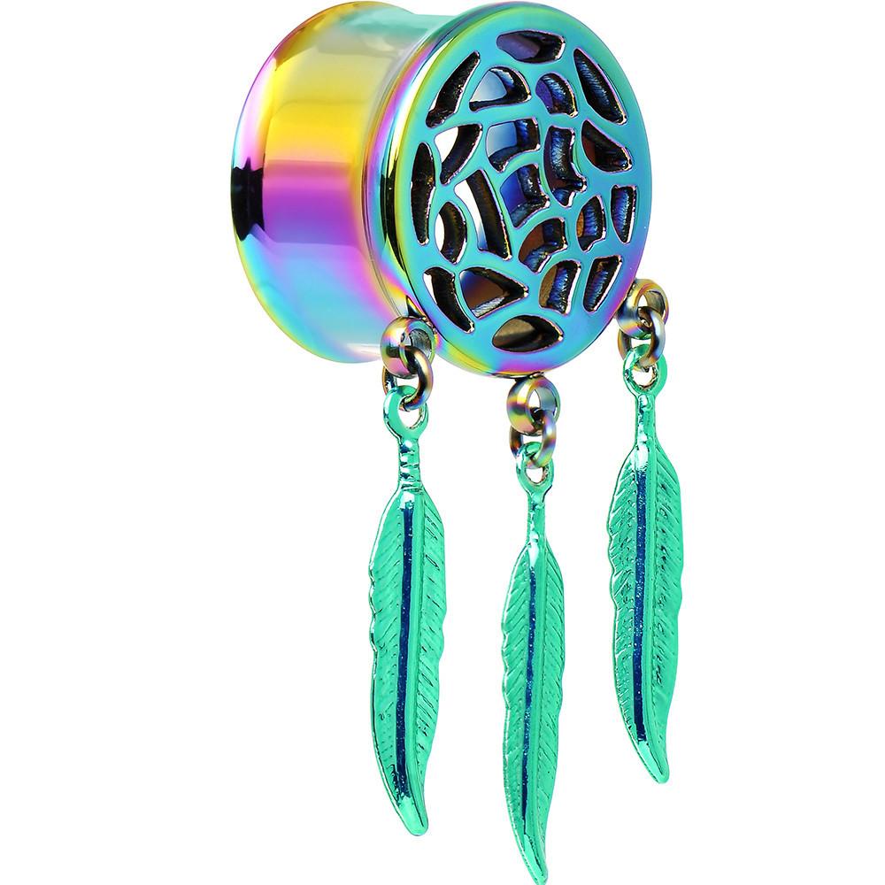 0G Rainbow Titanium Dreamcatcher Dangle Tunnel Sizes 00G to 1 Inch