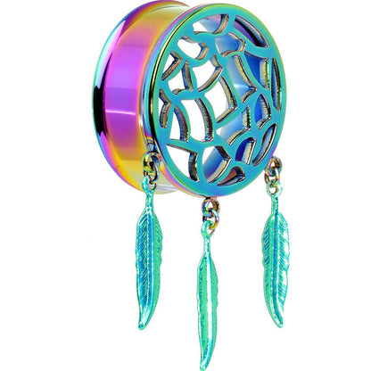 0G Rainbow Titanium Dreamcatcher Dangle Tunnel Sizes 00G to 1 Inch