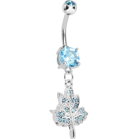 Aqua Gem Icy Leaf Drop Charm Belly Ring