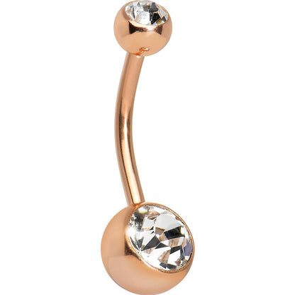 14G 1/2 Double Gem Rose Gold Plated Belly Ring