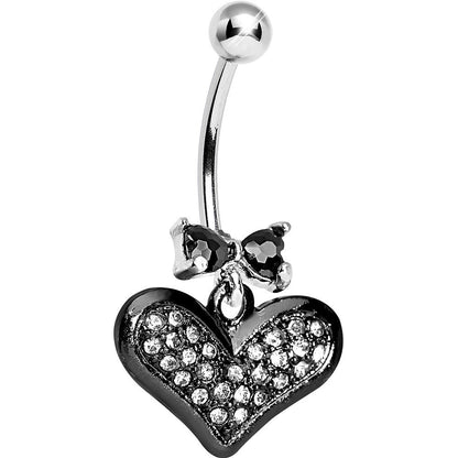Black Bow Gem Crystalline Heart Dangle Belly Ring