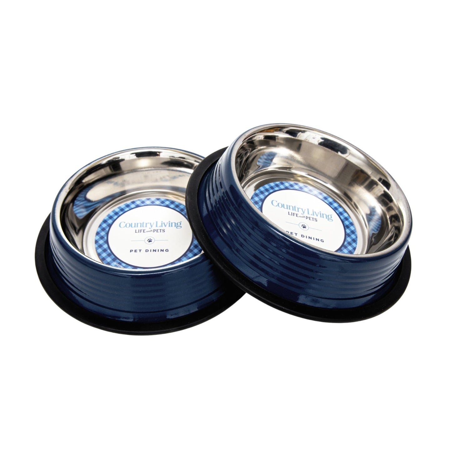 Country Living Set of 2 Ribbed Non-Slip Pet Bowls – Poseidon Blue