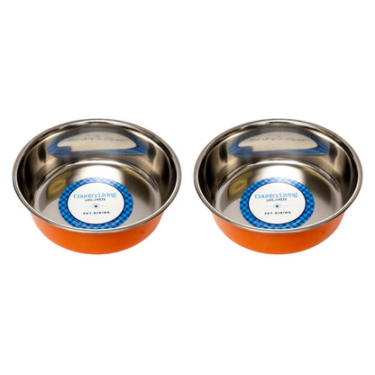 Country Living Set of 2 Heavy Gauge Stainless Steel Dog Bowls - Perfect for Food & Water