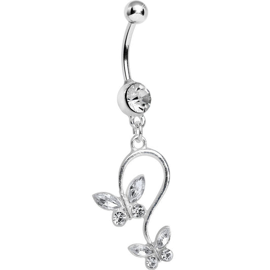 Clear Gem Love Butterfly Dangle Belly Ring