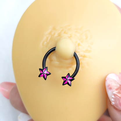 14G 9/16 Black Pink Nautical Star Horseshoe Circular Barbell