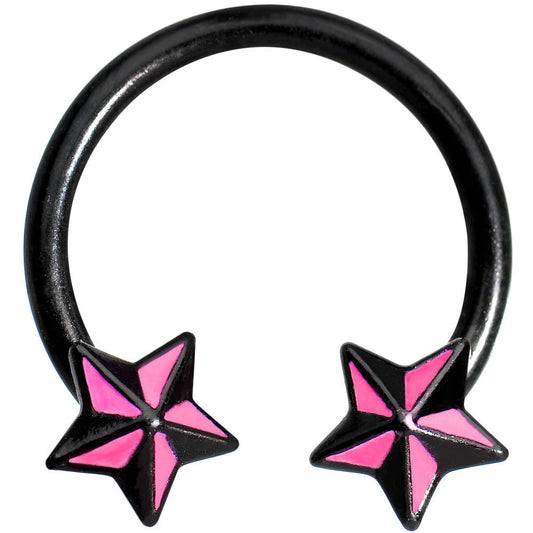14G 9/16 Black Pink Nautical Star Horseshoe Circular Barbell