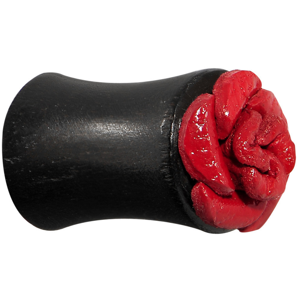2G Organic Double Flare Arang Wood Plug Red Leather Rose