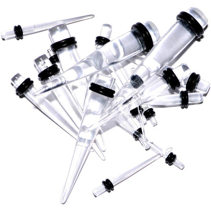 14G to 00G 18 Piece Set Ear Stretching Kit in Clear Acrylic