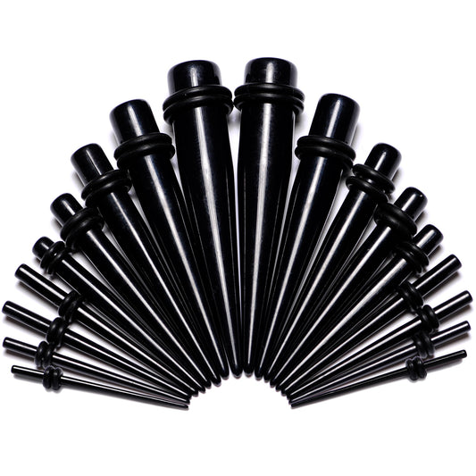 14G to 00G 18 Piece Black Acrylic Ear Stretching Taper Kit