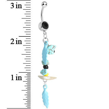 Black Gem Elements of Nature Feather Dangle Belly Ring