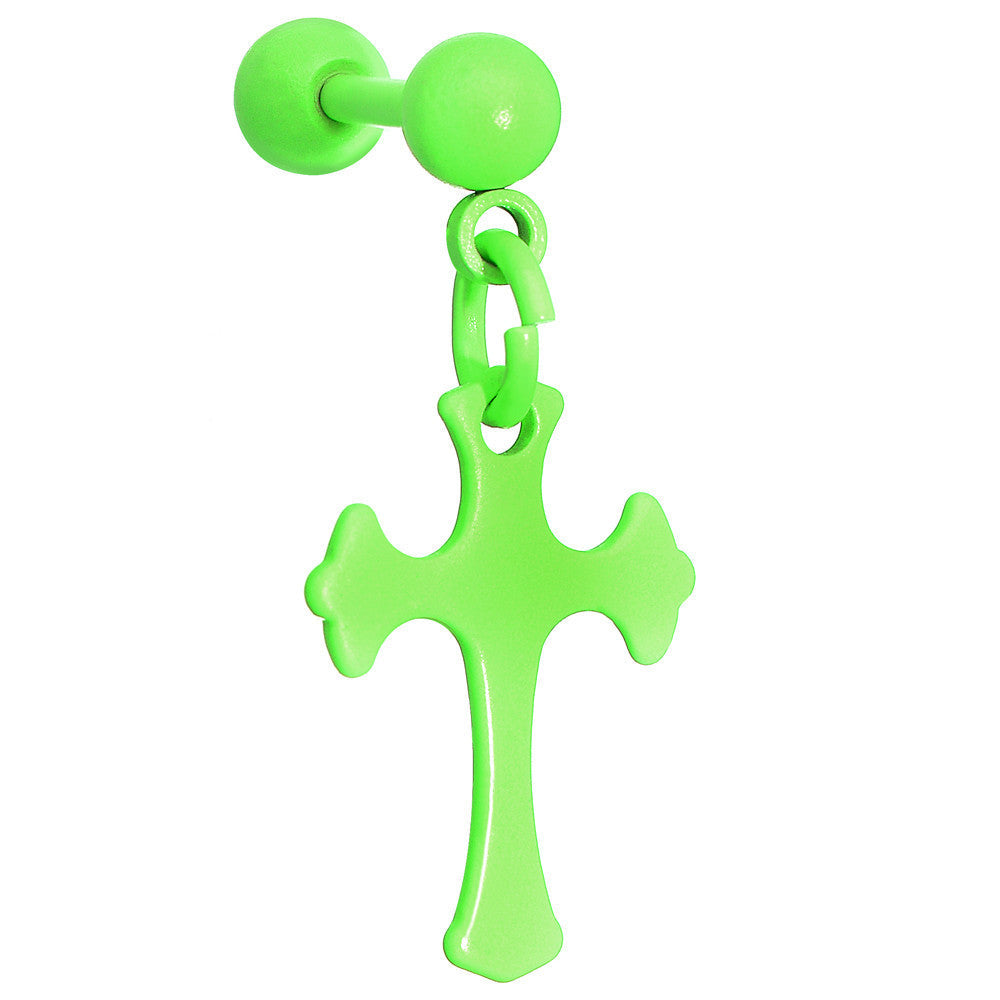 16G Green Cross Tragus Cartilage Dangle Earring