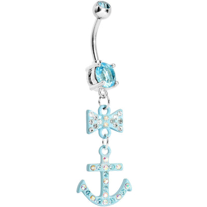 Aqua Double Gem Bow Tie Aqua Anchor Dangle Belly Ring