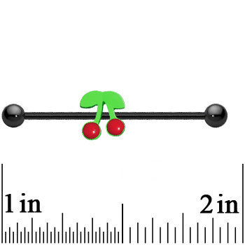 Black Anodized Titanium Luscious Green Red Cherries Industrial Barbell