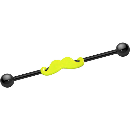 Black Anodized Titanium Yellow Neon Mustache Industrial Barbell