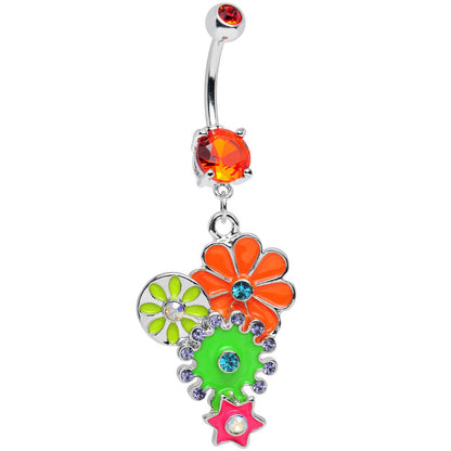 Orange Gem Bunches of Blossoms Colorful Flowers Dangle Belly Ring