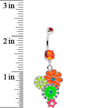 Orange Gem Bunches of Blossoms Colorful Flowers Dangle Belly Ring