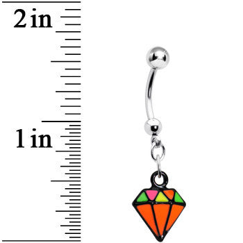Orange Neon Enamel Diamond Dangle Belly Button Ring