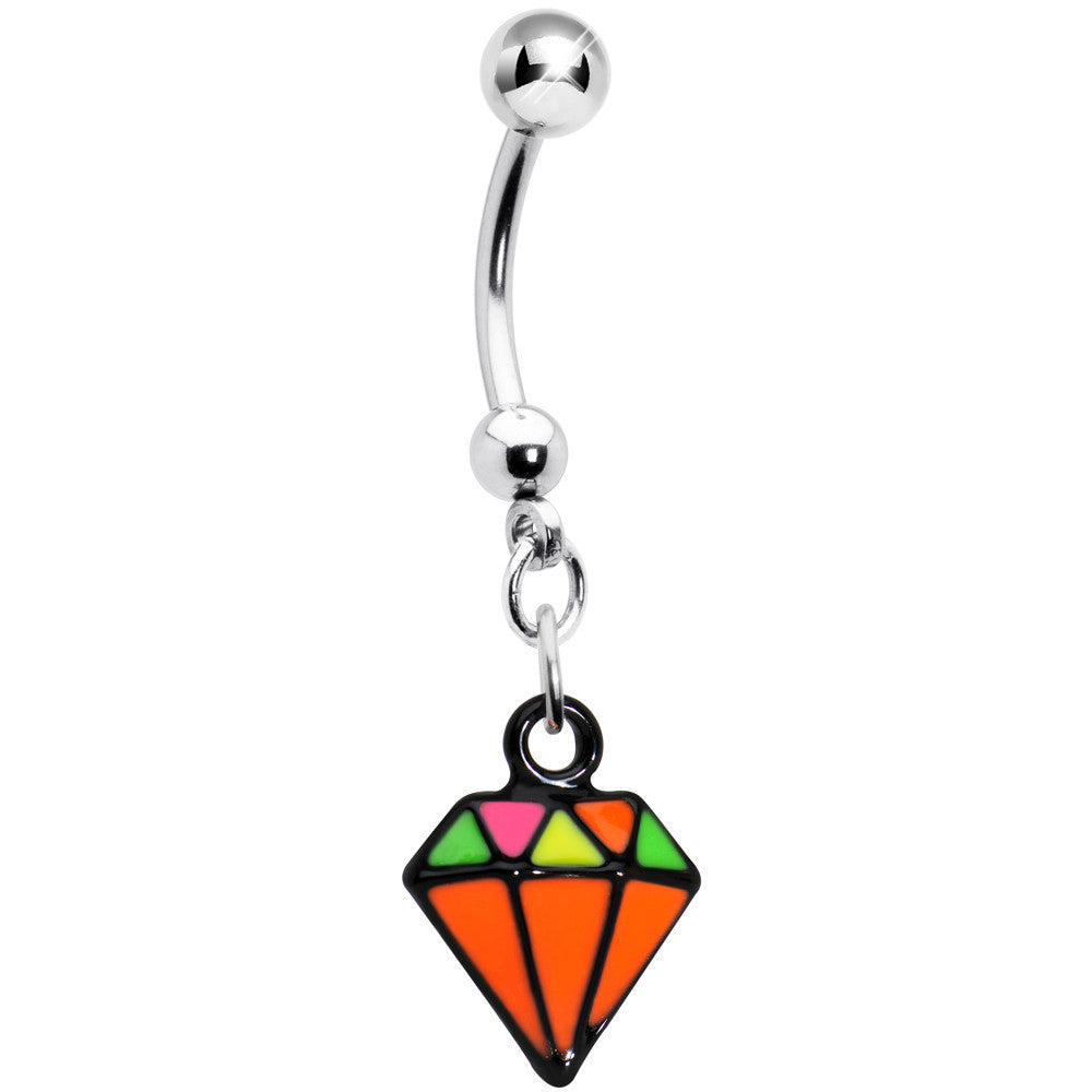 Orange Neon Enamel Diamond Dangle Belly Button Ring