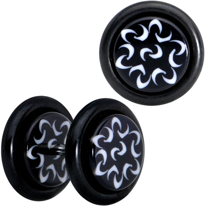 Black White Trippy Flower Tribal Cheater Plug Set