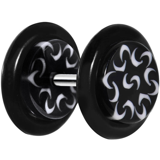 Black White Trippy Flower Tribal Cheater Plug Set