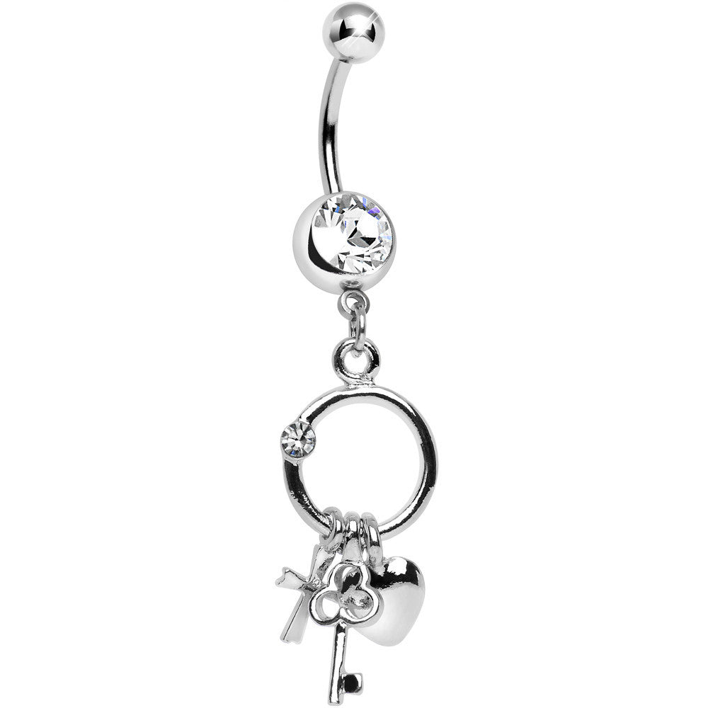Clear Gem Lucky Charm Ring Dangle Belly Ring