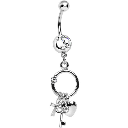 Clear Gem Lucky Charm Ring Dangle Belly Ring