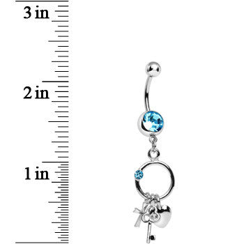 Aqua Gem Lucky Charm Ring Dangle Belly Ring