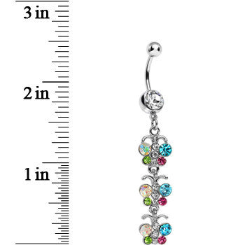 Clear Gem Triple Rainbow Baby Butterfly Dangle Belly Ring