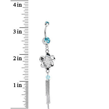 Aqua Gem Precious Petunia Chain Flower Dangle Belly Ring