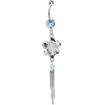 Aqua Gem Precious Petunia Chain Flower Dangle Belly Ring