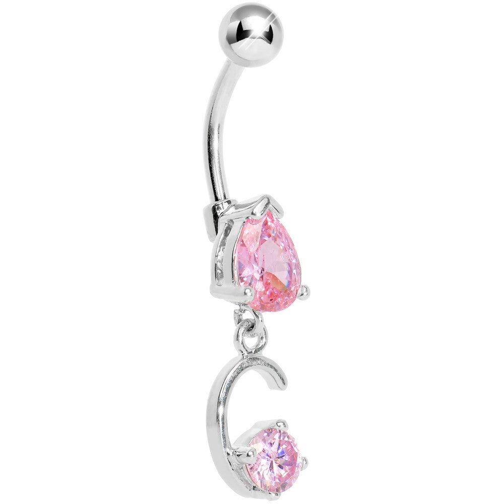 Pink Gem Teardrop Curlicue Dangle Belly Ring