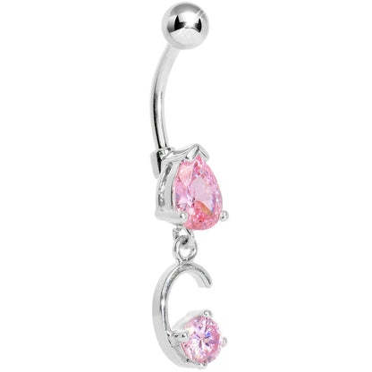 Pink Gem Teardrop Curlicue Dangle Belly Ring