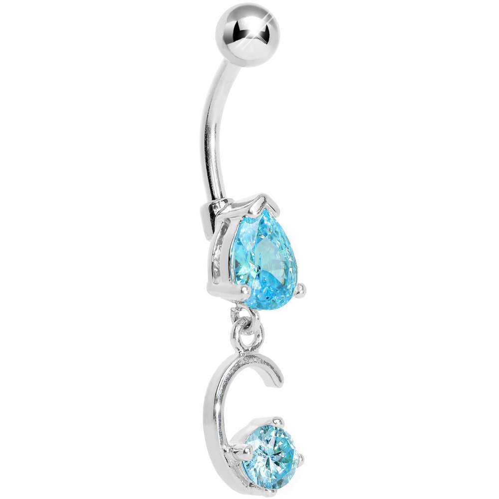 Aqua Gem Teardrop Curlicue Dangle Belly Ring