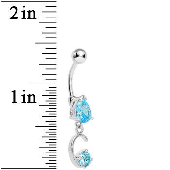 Aqua Gem Teardrop Curlicue Dangle Belly Ring