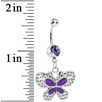 Purple Gem Studded Wing Purple Butterfly Dangle Belly Ring