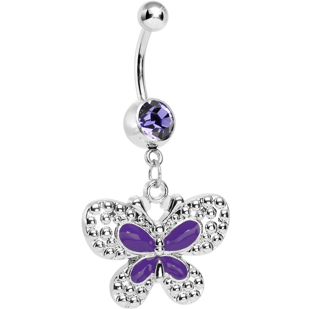 Purple Gem Studded Wing Purple Butterfly Dangle Belly Ring