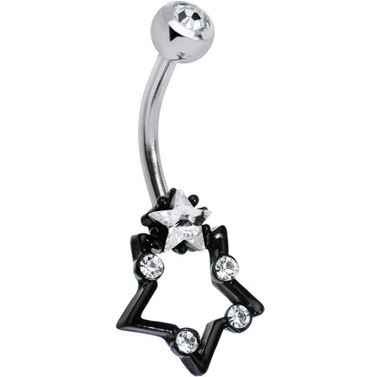 Clear Gem Star Over Black Star Belly Ring