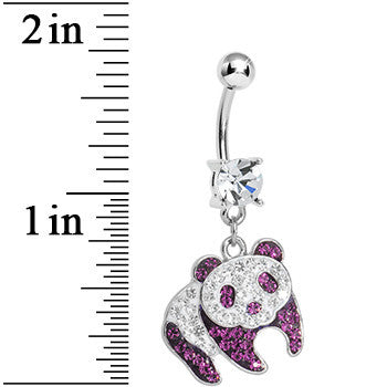 Clear Gem Pink Precious Panda Bear Dangle Belly Ring