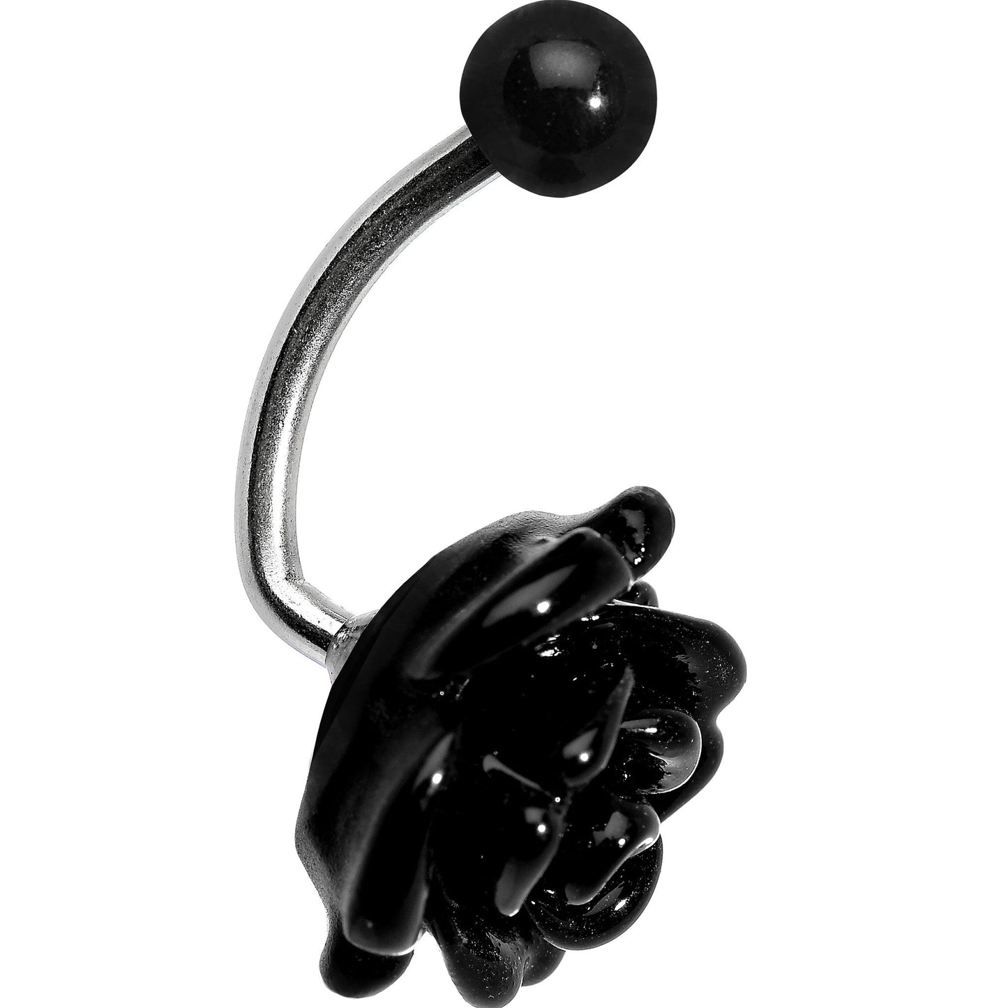 Black Beautiful Blooming Stone Flower Rose J-Bar Belly Ring