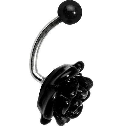 Black Beautiful Blooming Stone Flower Rose J-Bar Belly Ring