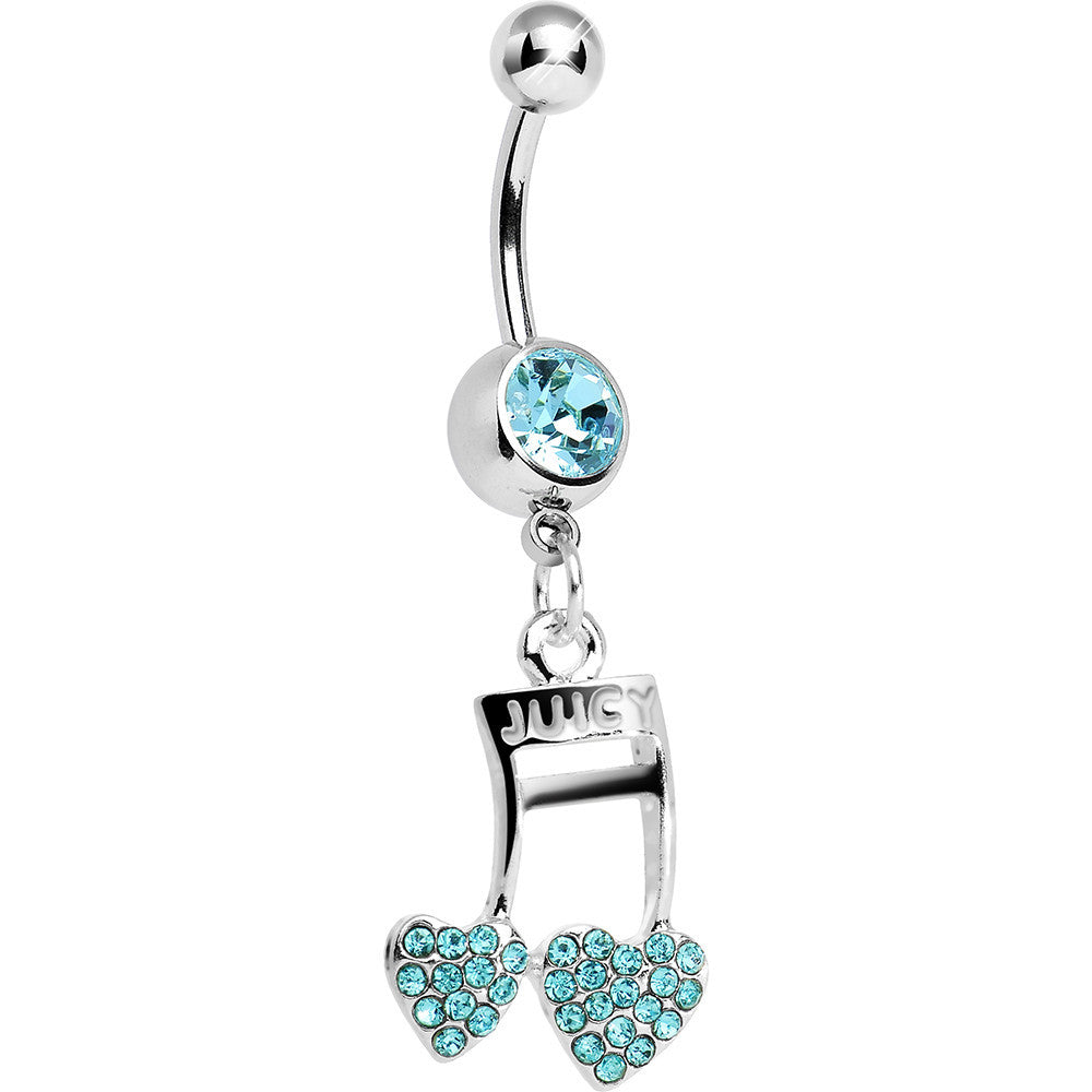 Aqua Gem Paved Music Note Hearts Dangle Belly Ring
