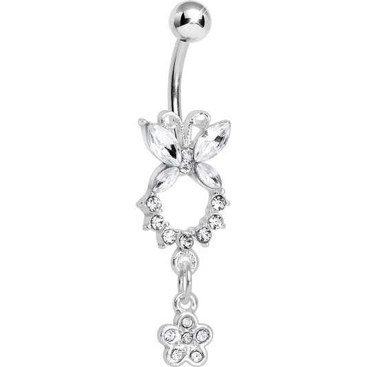 Clear Gem Hollow Eternity Butterfly Dangle Belly Ring