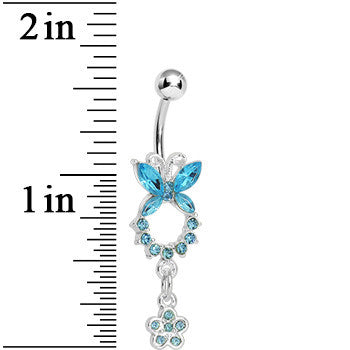Aqua Gem Hollow Eternity Butterfly Dangle Belly Ring