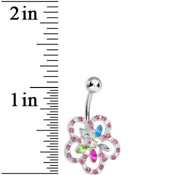 Lower Mount Multi Gem Hollow Flower Belly Ring
