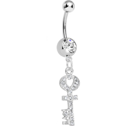 Clear Gem Key to God's Love Dangle Belly Ring