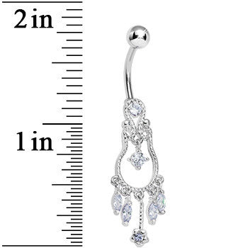 Light Purple Gem Pear with Dainty Rose Flower Dangle Belly Ring