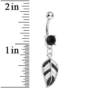 Black Gem Paved Floating Leaf Dangle Belly Ring