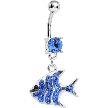 Blue Gem Paved Brilliant Fish Dangle Belly Ring