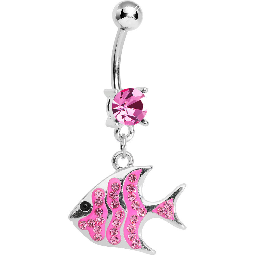 Pink Gem Paved Brilliant Fish Dangle Belly Ring