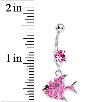 Pink Gem Paved Brilliant Fish Dangle Belly Ring